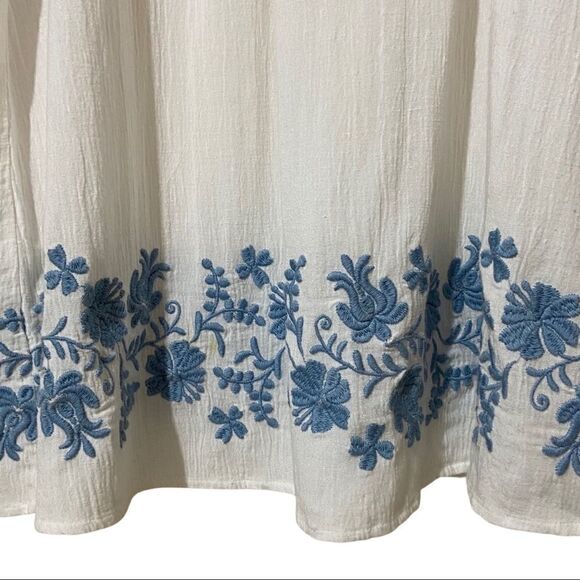 J. Jill White w/ Blue Floral Embroidery Crinkle Boho Tunic - Picture 5 of 7